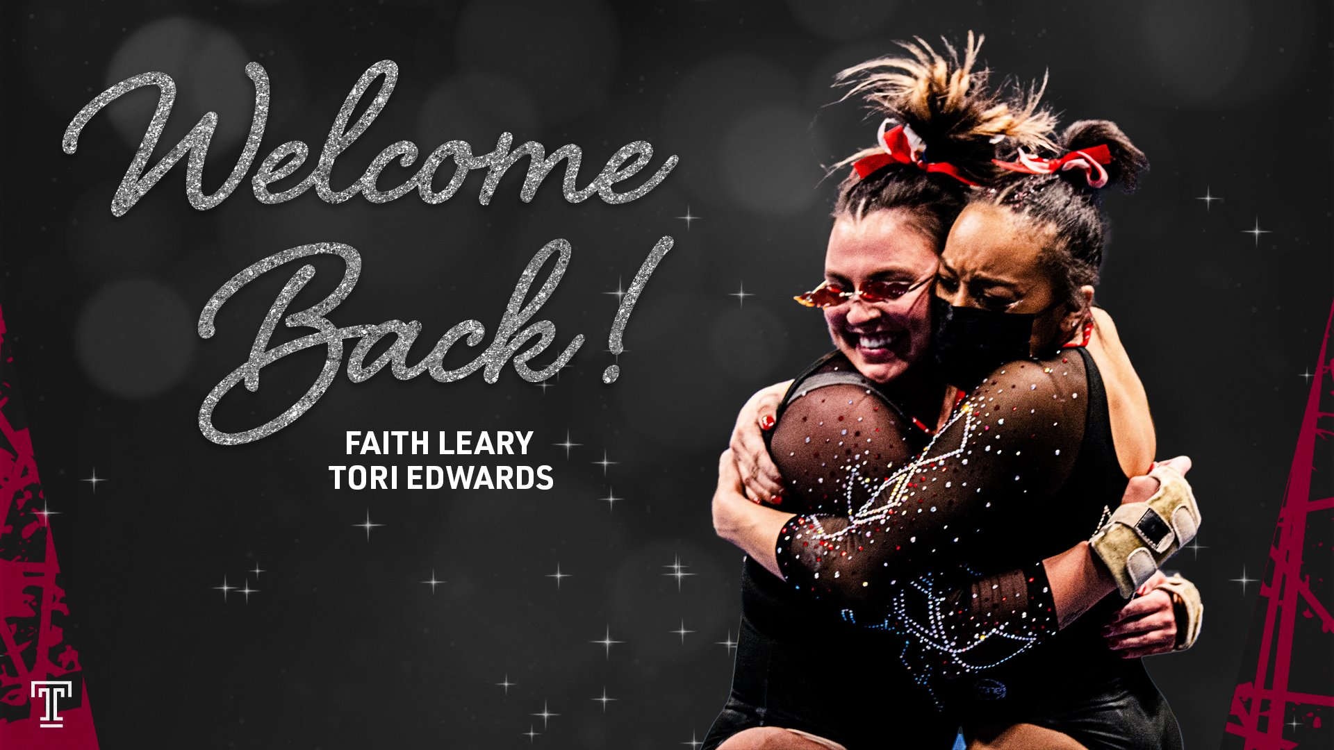 Welcome back graphic for two returning gymnasts